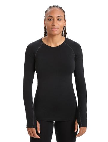 Icebreaker BodyfitZone™ Merino 200 Zone Thermal Long Sleeve Crewe Top Női Base Layers Fekete | HU 1859PJJQ